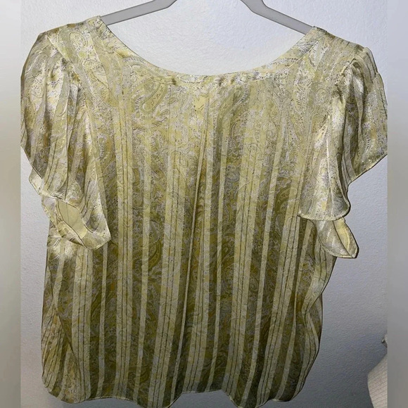 Joie women's v-neck ruffle sleeve paisley metallic blouse yellow size XL - Picture 2 of 4